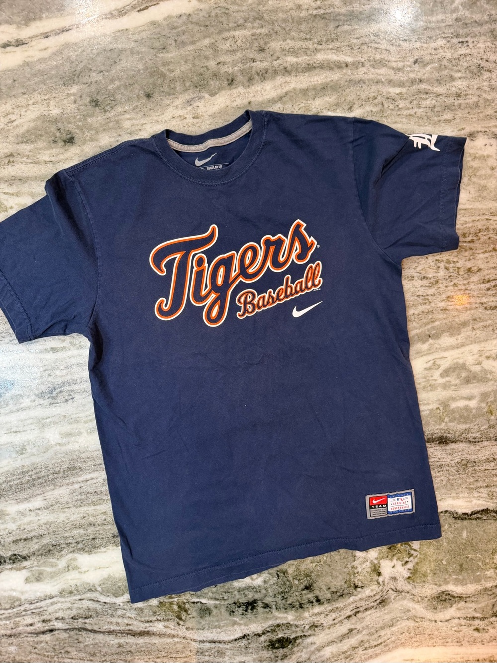 Nike Navy Blue Detroit 'Tigers Baseball' Graphic Tee with Orange Accents